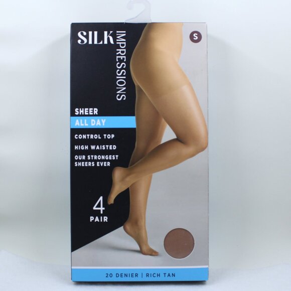4 Pair Silk Impressions Rich Tan Sheer All Day Pantyhose - Picture 1 of 9